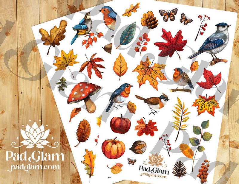 Fall Collection Autumn Leaves Birds Seasonal Sticker Sheet for Planners, Journaling, Scrapbooking, Bullet Journals, Etc