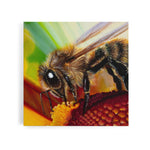 Humble bee painting close up of bee on flower with light rays red green yellow vibrant colors