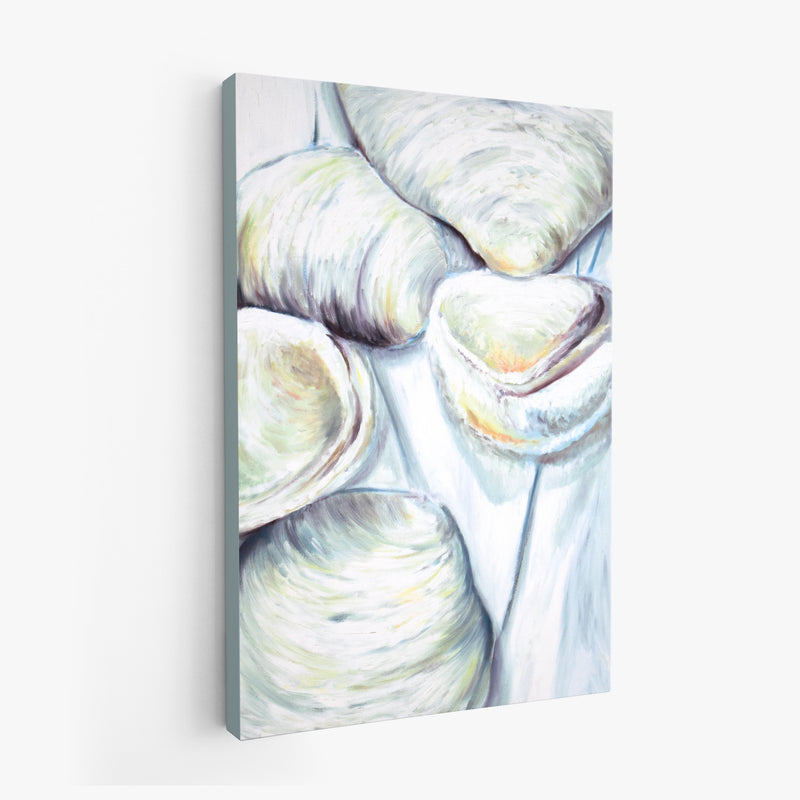 Light neutral color sea shells - still life painting close up of sea shells - canvas print - 24x36 inches